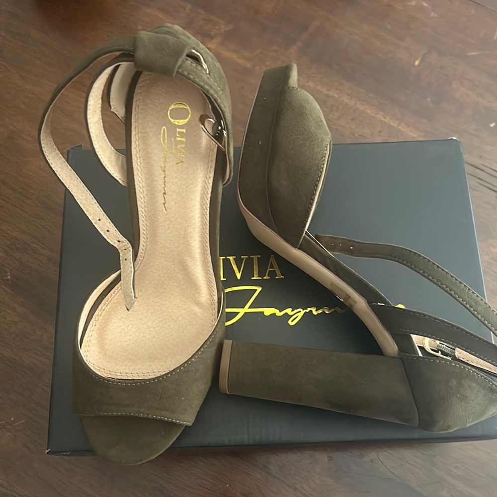 Olive suede high heels